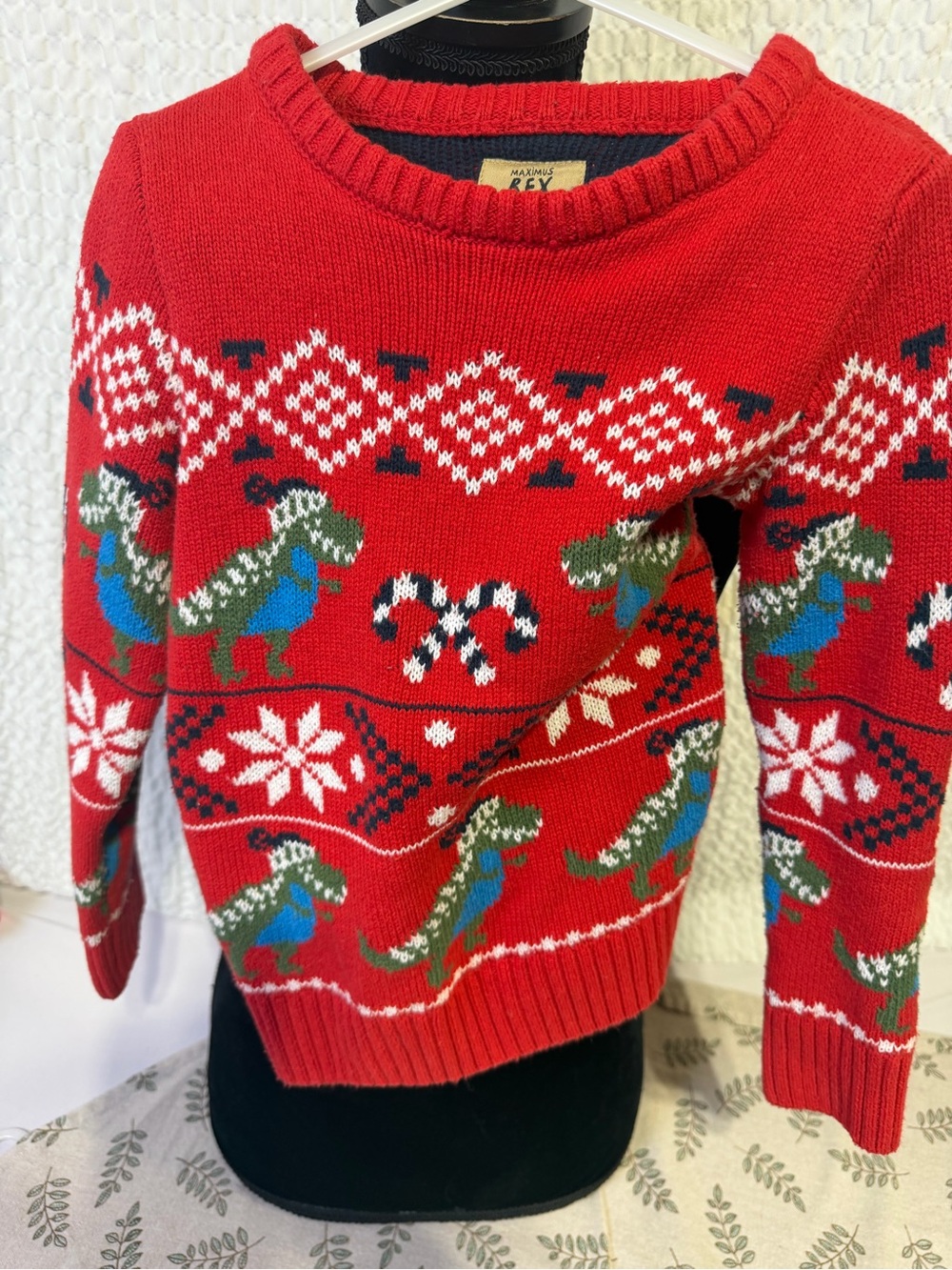 MaxMara Red Holiday Crewneck Sweater with Multicolor Motifs kids